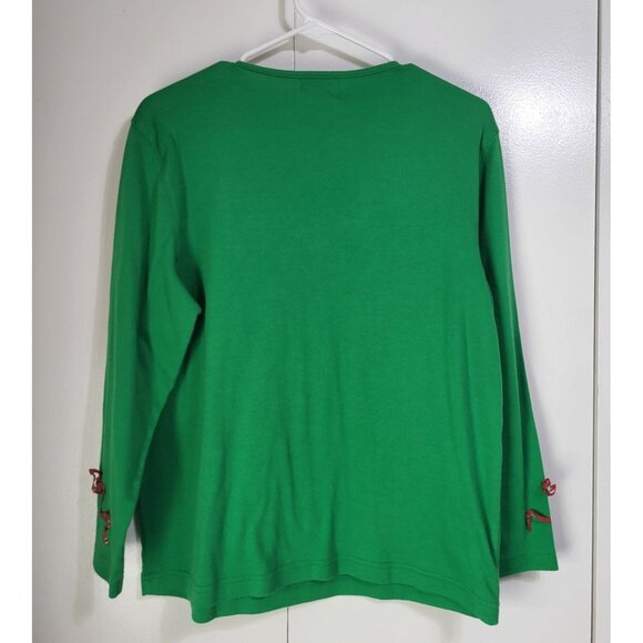 Paradise Bay Misses Size LG Christmas Holiday Reindeer Long Sleeve Shirt Green - Picture 3 of 11